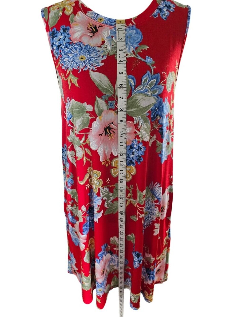 Apt. 9 Red Floral Sleeveless Midi Dress with Blue and Green Blooms - Picture 10 of 12